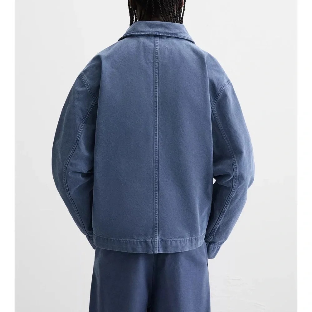 Zara Men Washed Canvas Blue Jacket NWT_4